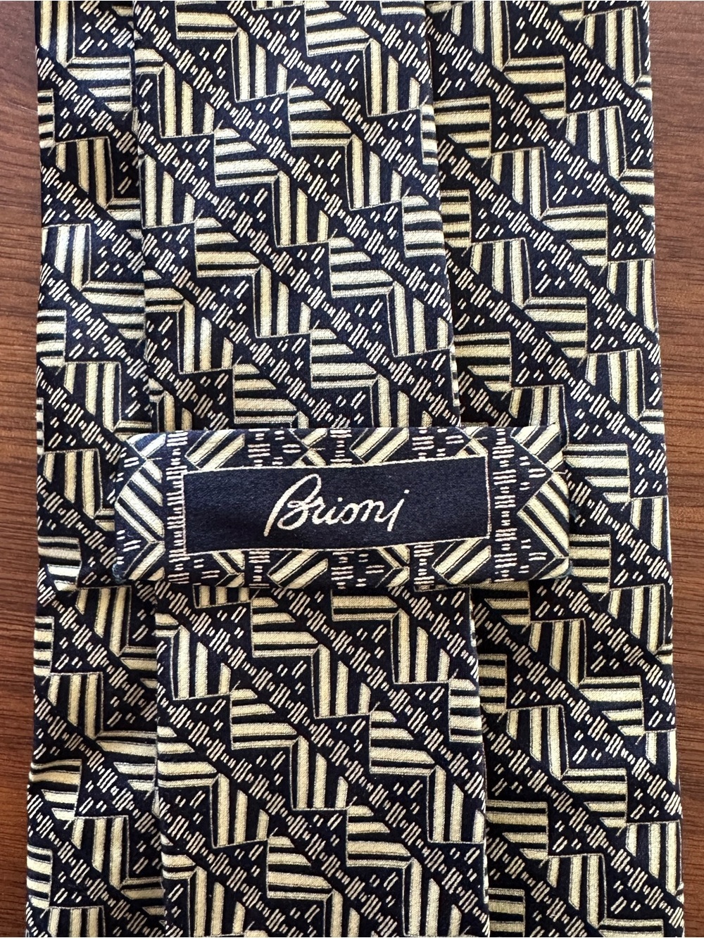 Brioni Black and Gold Geometric Pattern Silk Tie